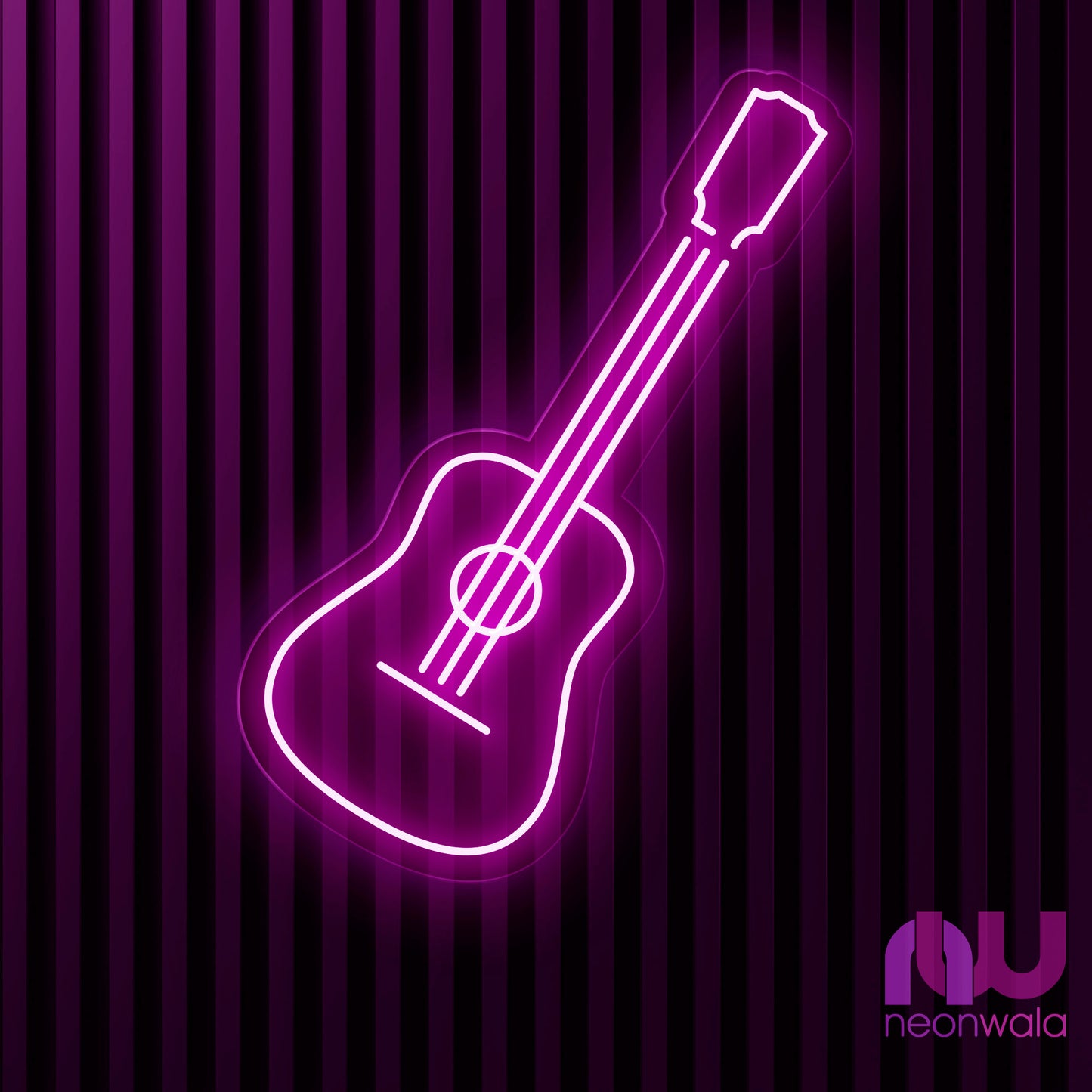 Acoustic guitar neon light pink color