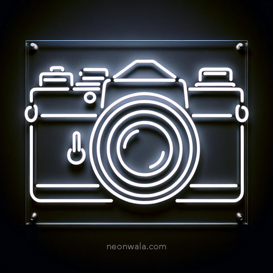 camera neon sign white color