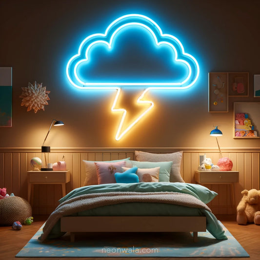 Aesthetic Blue Neon Cloud Light SIGN blue and yellow color