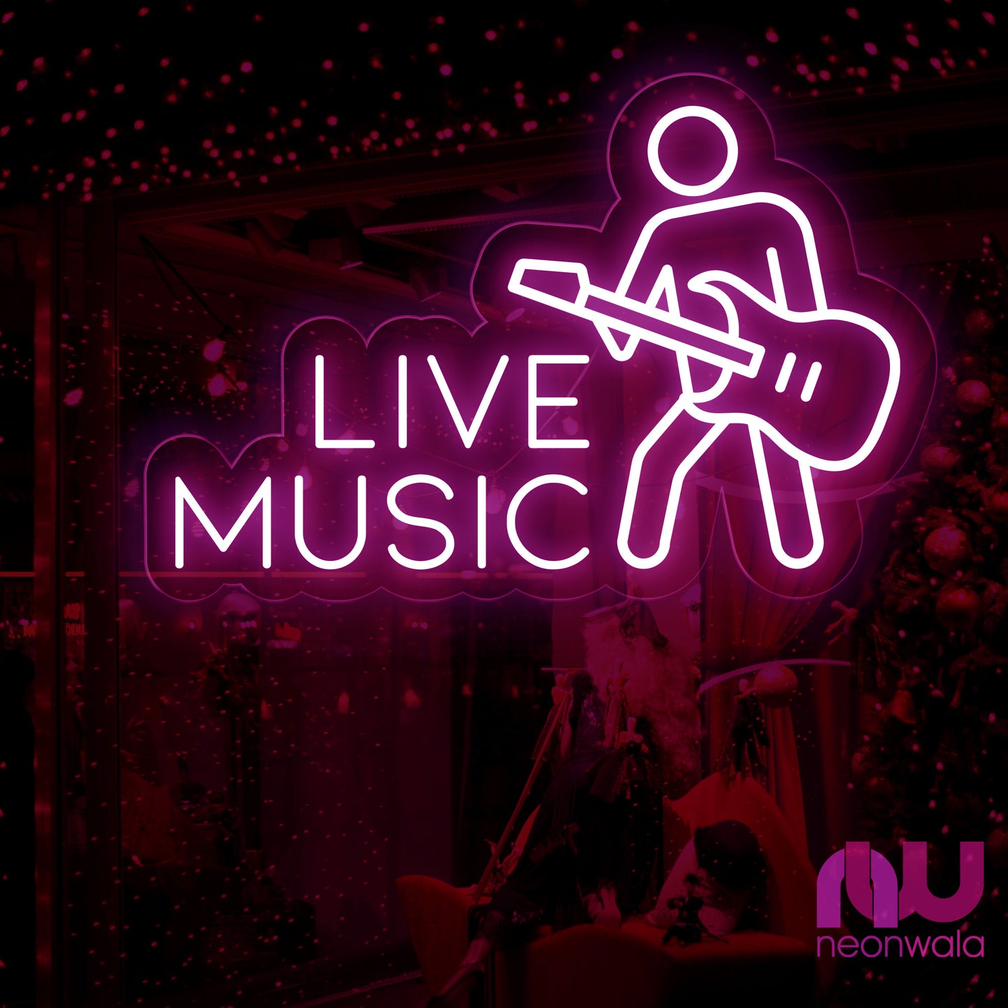 Live Music Neon Sign pink color