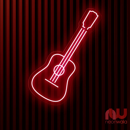 Acoustic guitar neon sign red color