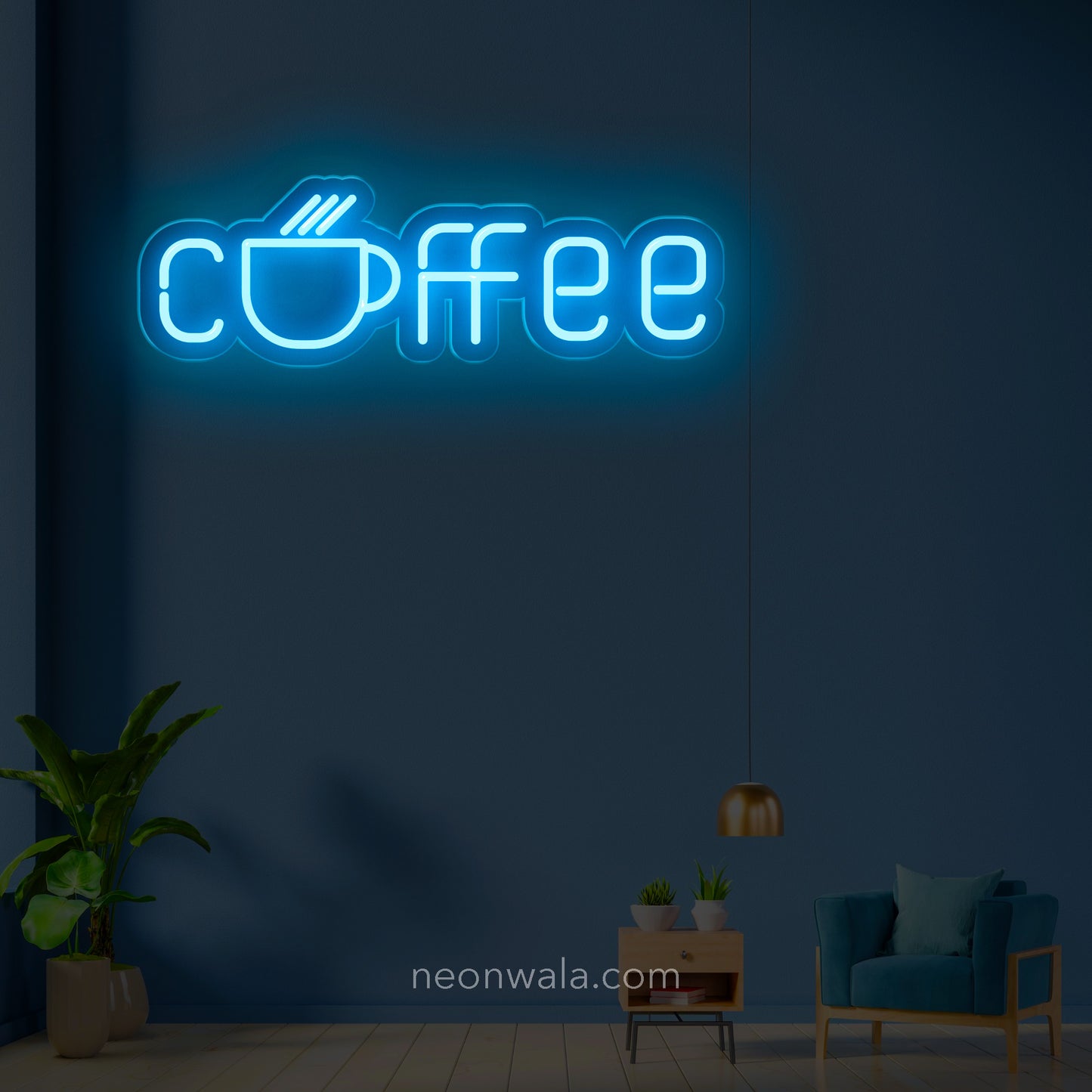 coffee neon led light ice blue color