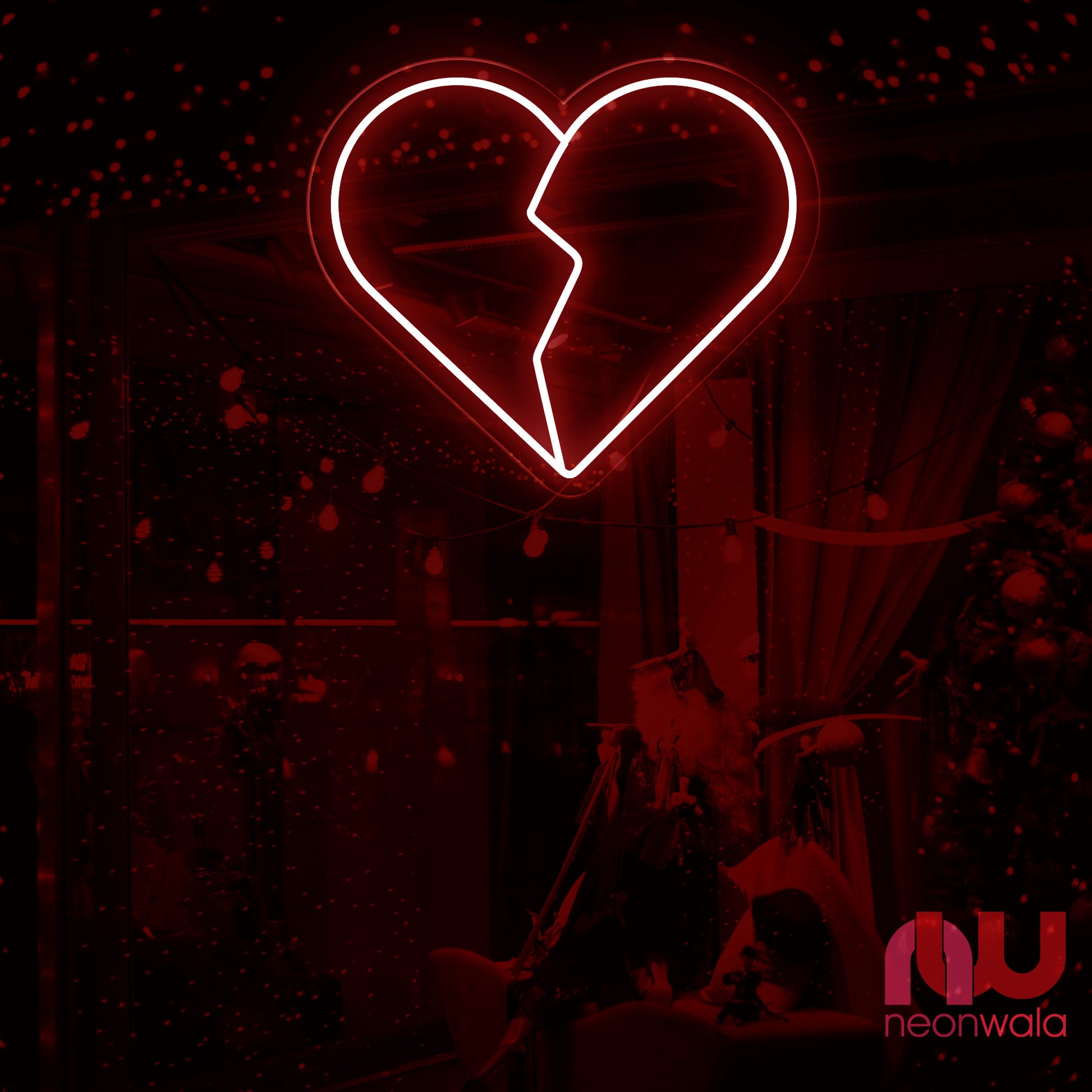 neon broken heart red color