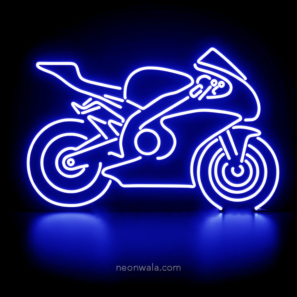 neon bike sign blue color