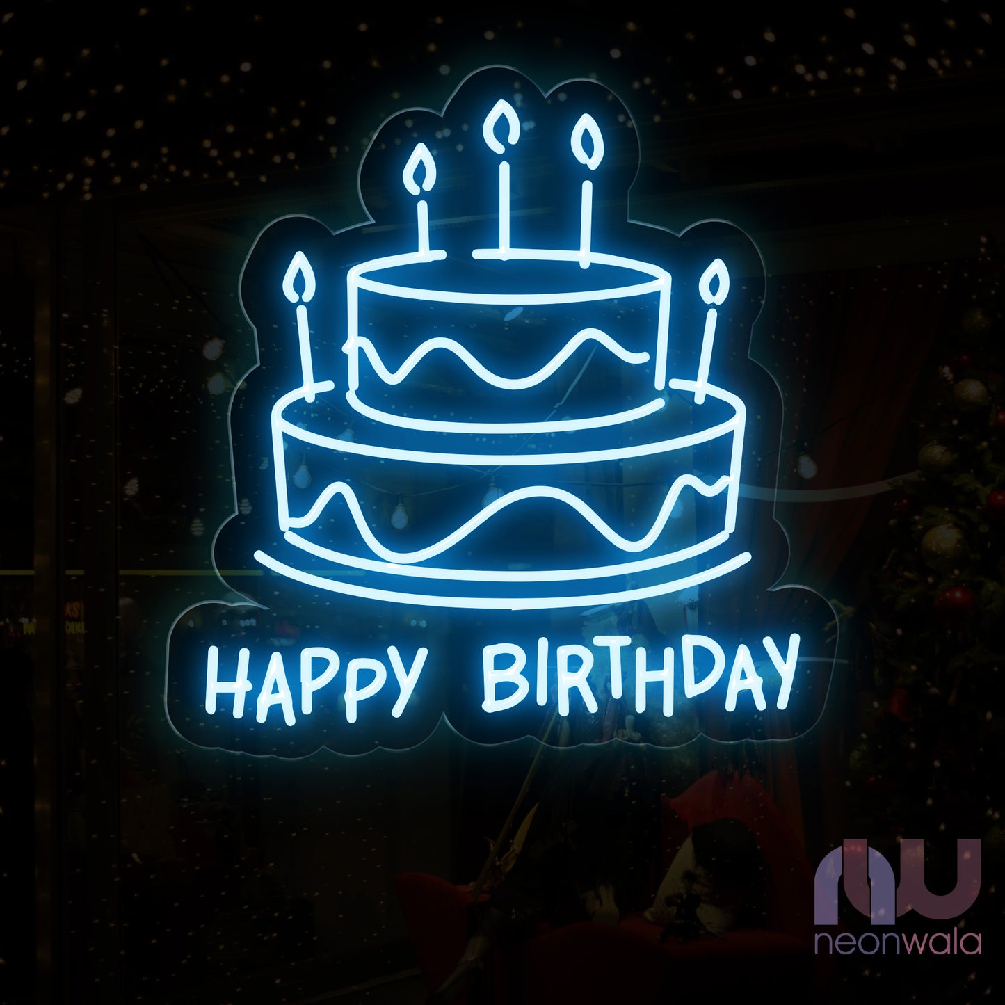  happy birthday led neon sign ice blue color