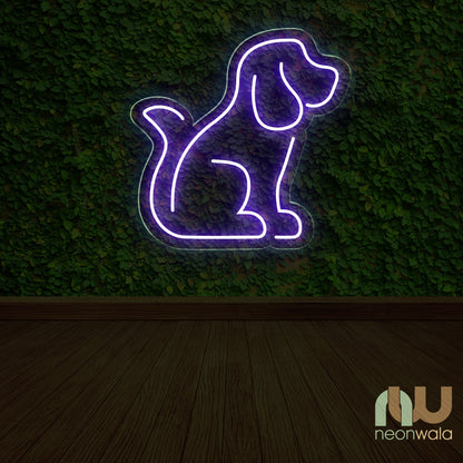 dog line art neon sign purple color