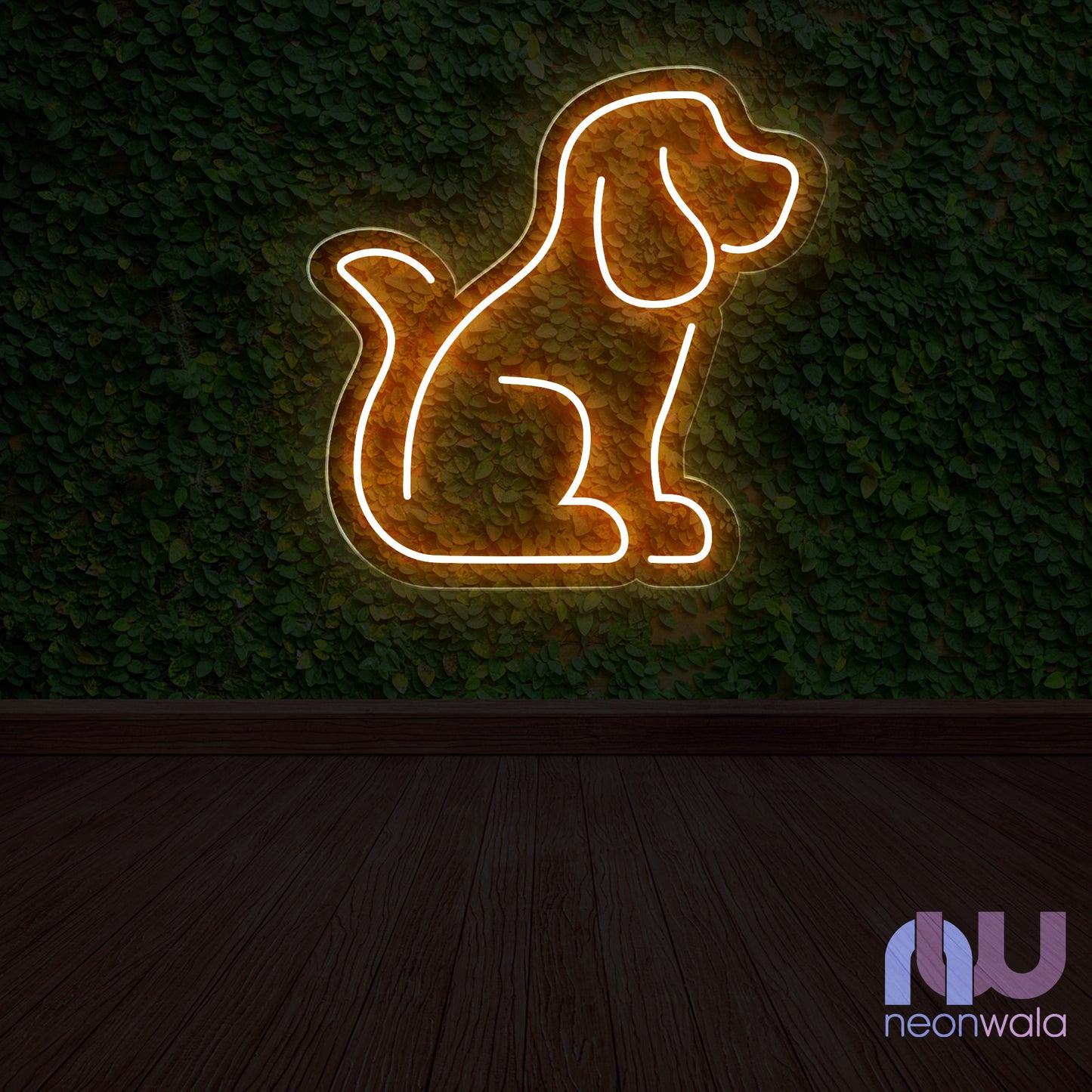 dog wall art neon light orange color