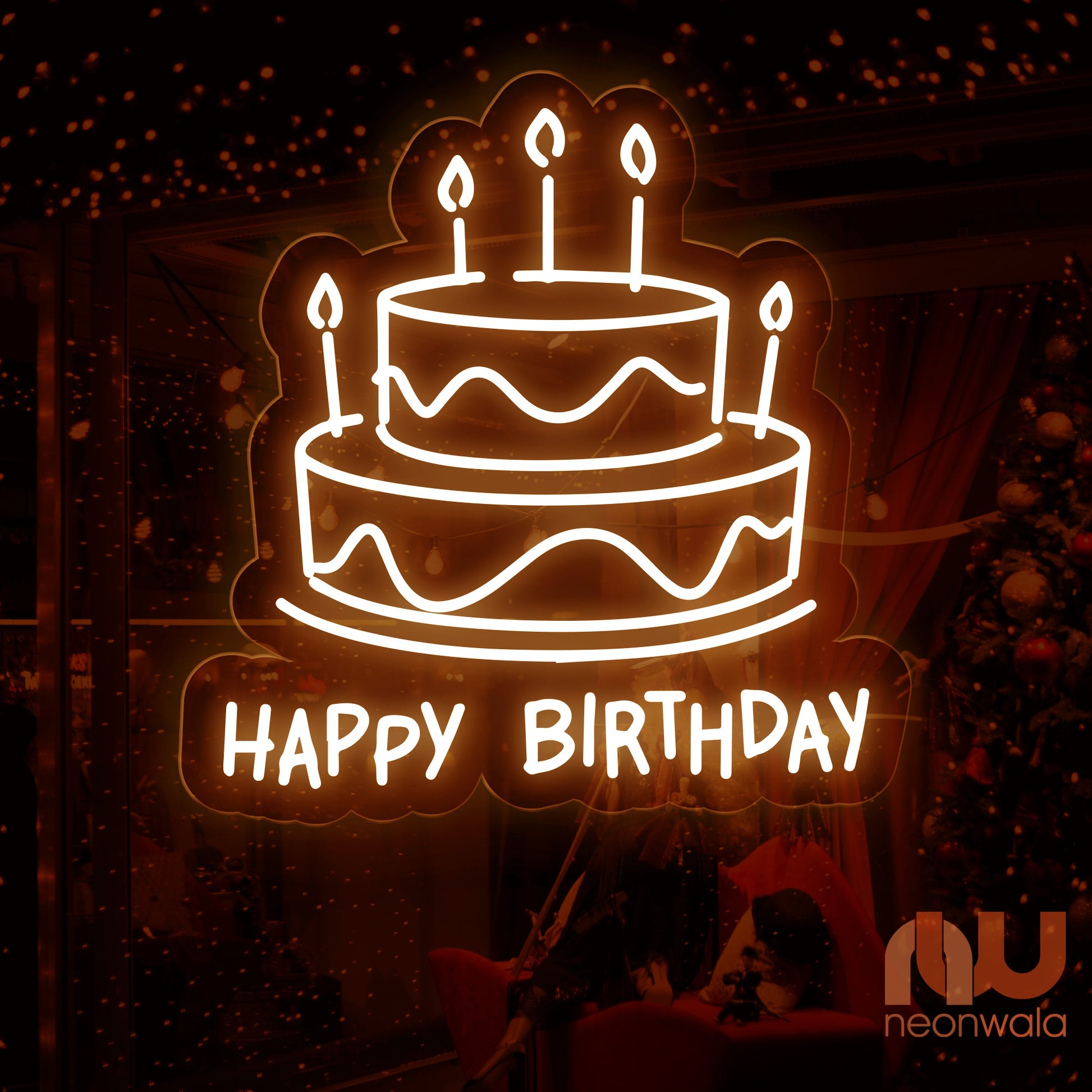 happy birthday in neon lights orange color