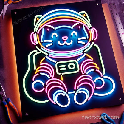 Astronaut Cat LED Neon Sign – Playful Decor for Cat and Space Lovers - NeonXpert