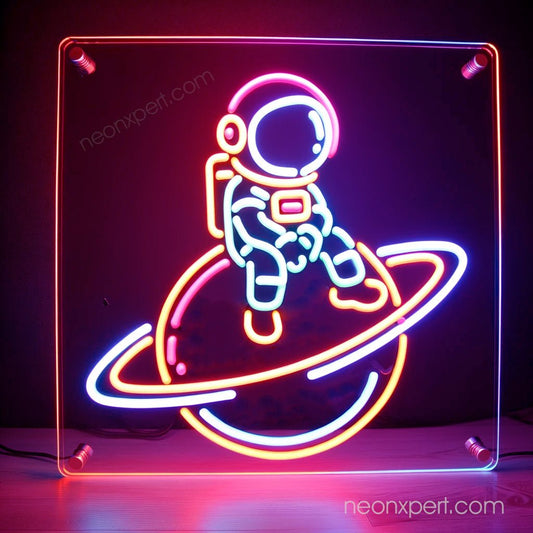 Astronaut Sitting on Planet LED Neon Sign | Room Wall Decor - NeonXpert